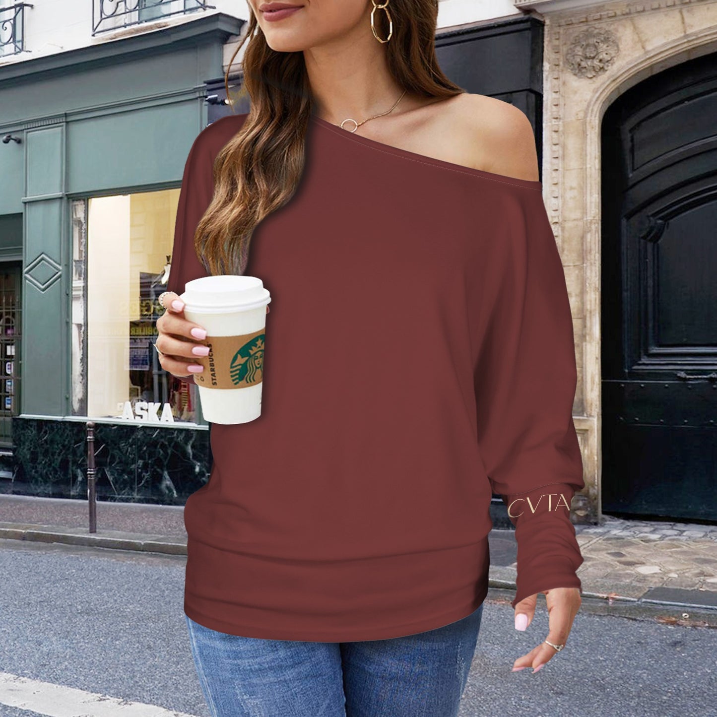 CVTACAMP .it Authentice Off-Shoulder Long Sleeve (Wine)