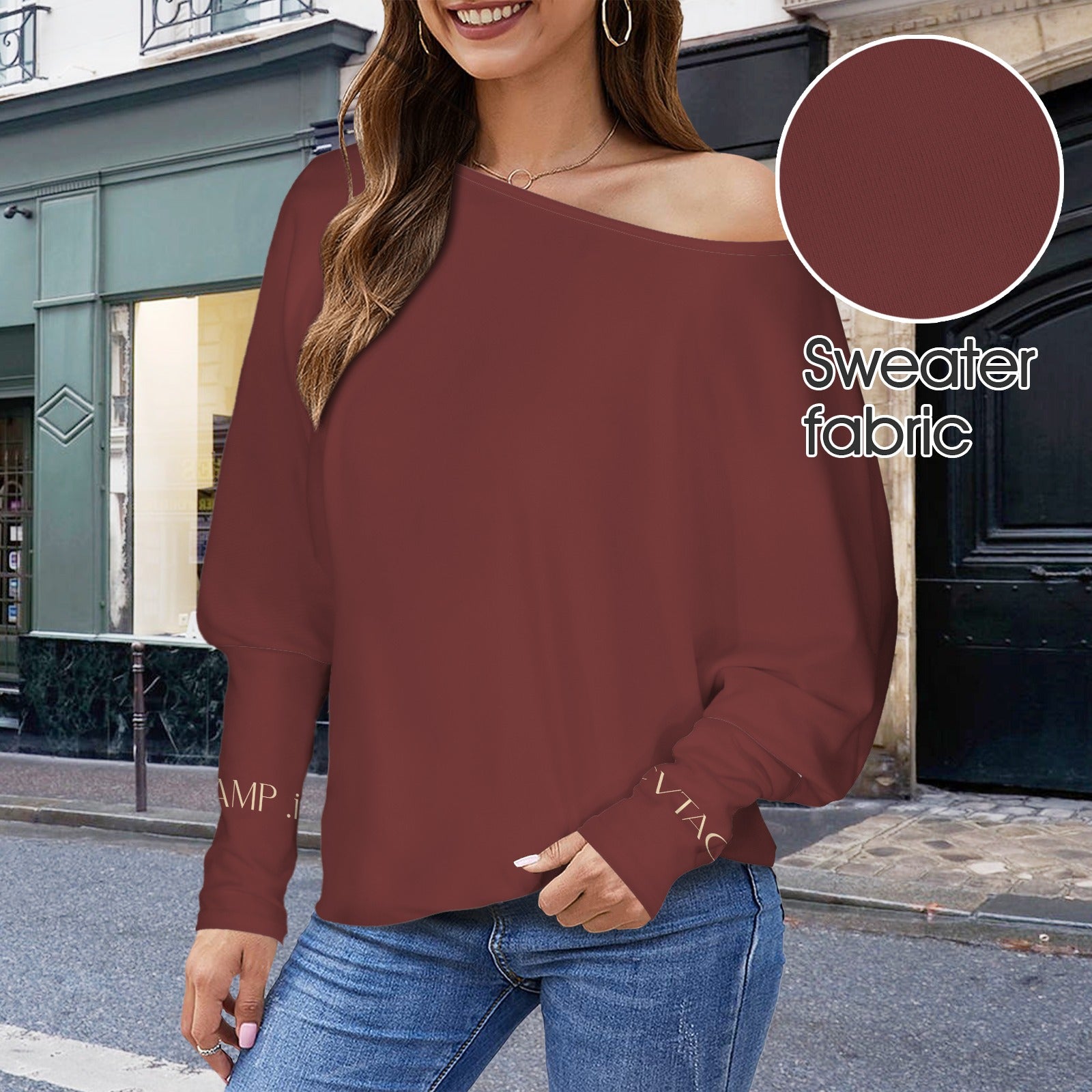 CVTACAMP .it Authentice Off-Shoulder Long Sleeve (Wine)