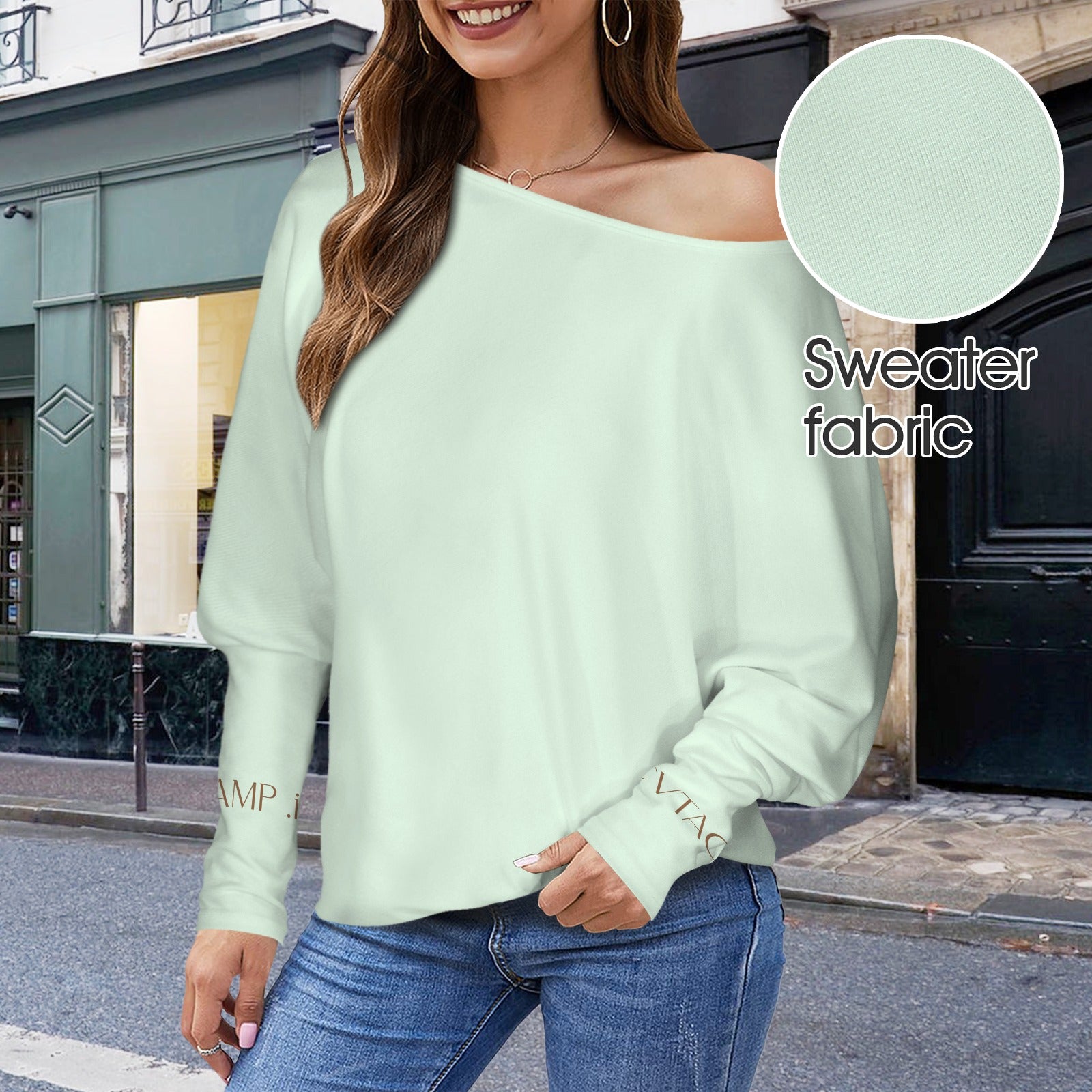 CVTACAMP .it Authentice Off-Shoulder Long Sleeve (Sea)