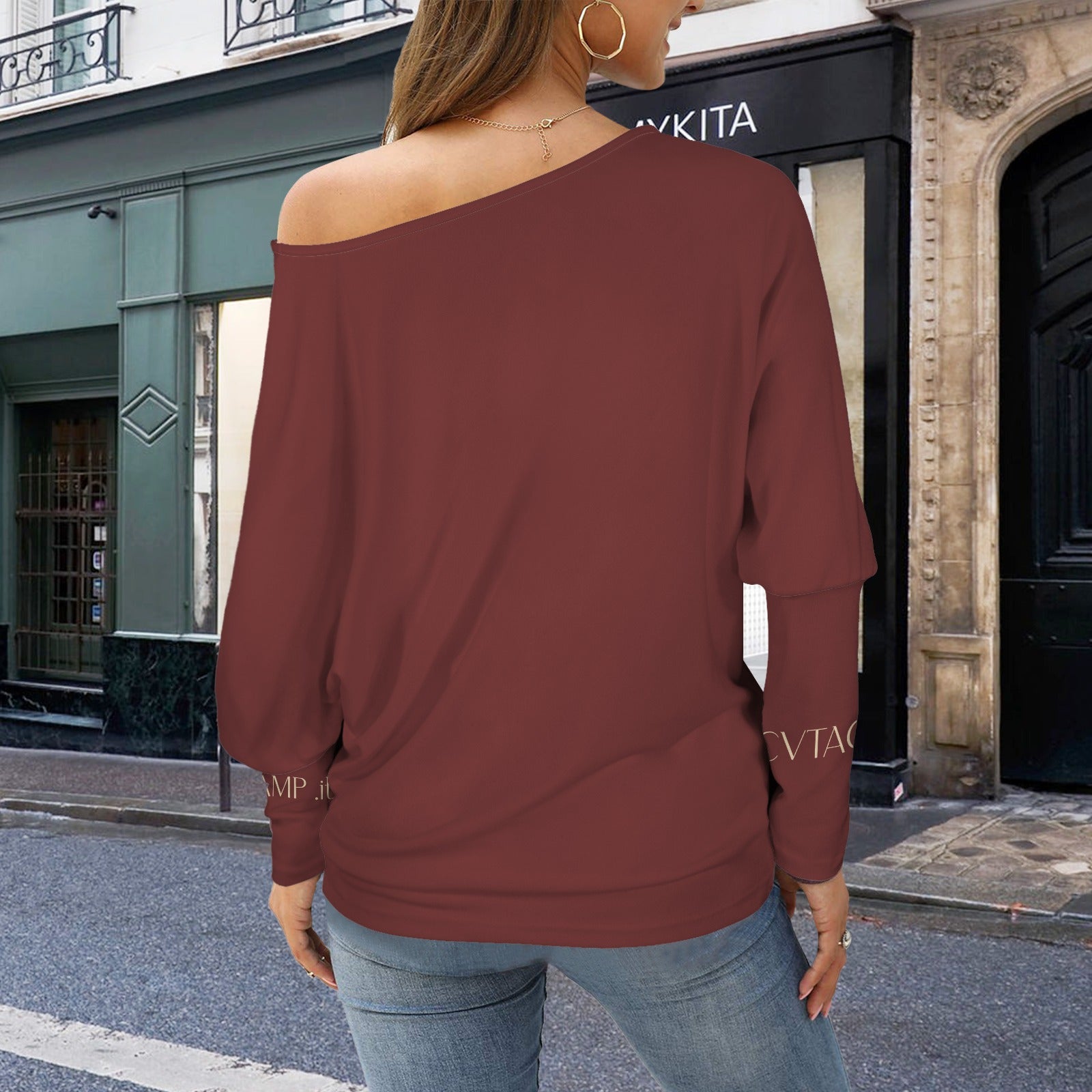 CVTACAMP .it Authentice Off-Shoulder Long Sleeve (Wine)